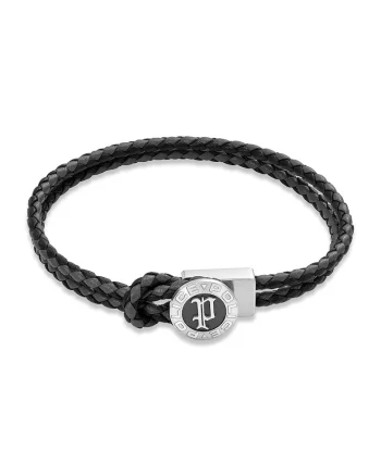 Bratara de piele cu de Negru, Negru antracit/Gri inchis