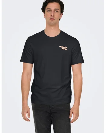 Tricou regular-fit din bumbac organic cu imprimeu pe partea din spate, Negru/Portocaliu