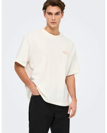 Tricou lejer cu imprimeu grafic si model text pe partea din spate, Alb/Roz prafuit