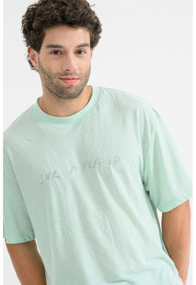 Tricou lejer din amestec de in, Verde pal