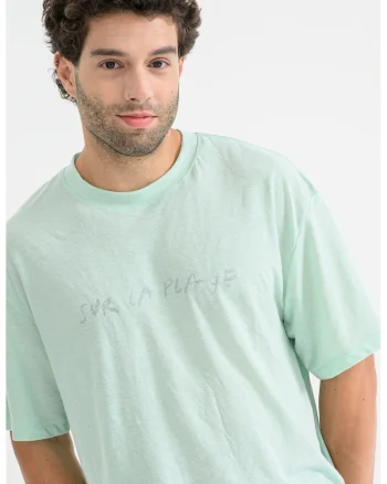 Tricou lejer din amestec de in, Verde pal