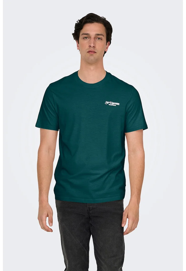 Tricou regular-fit din bumbac organic cu imprimeu pe partea din spate, Verde padure
