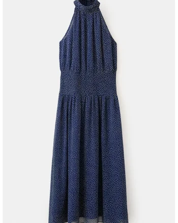 Rochie halter cu buline, Alb/Albastru inchis