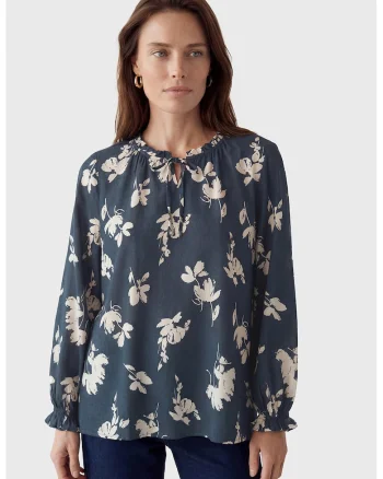 Bluza cu model si mansete elastice, Bleumarin