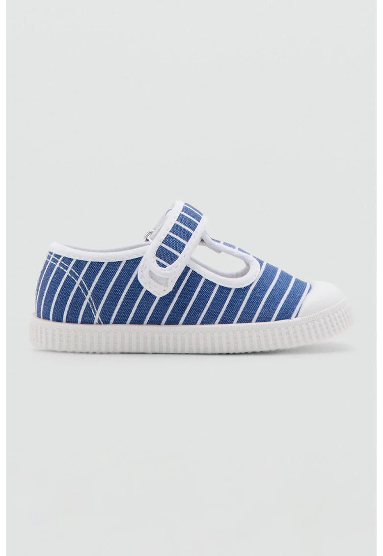 Pantofi cu velcro si dungi, Alb/Albastru