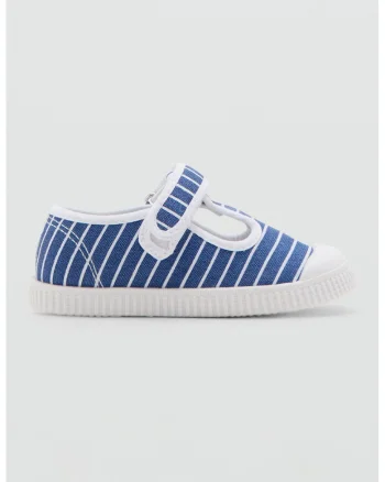 Pantofi cu velcro si dungi, Alb/Albastru