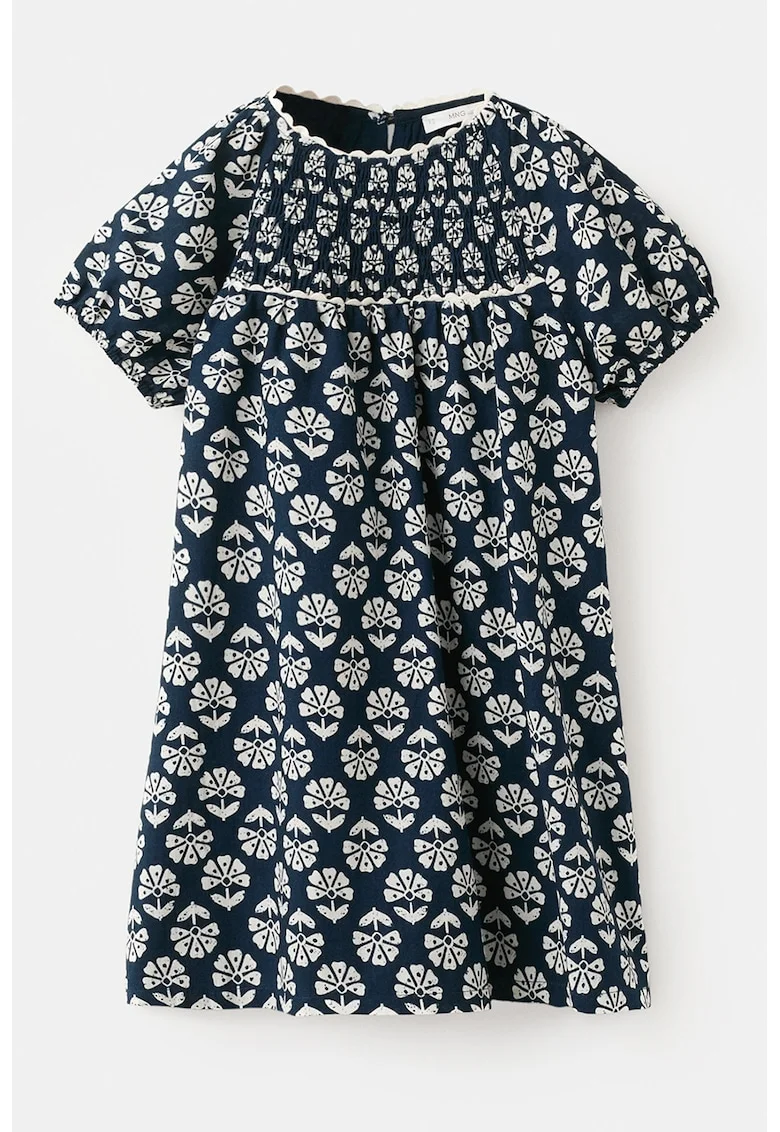 Rochie din bumbac cu model floral, Alb/Bleumarin
