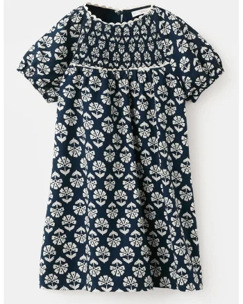 Rochie din bumbac cu model floral, Alb/Bleumarin