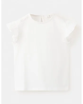 Tricou de bumbac cu volane din dantela sangallo, Alb