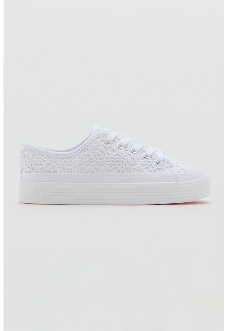 Tenisi flatform cu aspect brodat, Alb