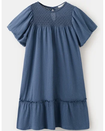 Rochie evazata cu maneci scurte, Bleumarin