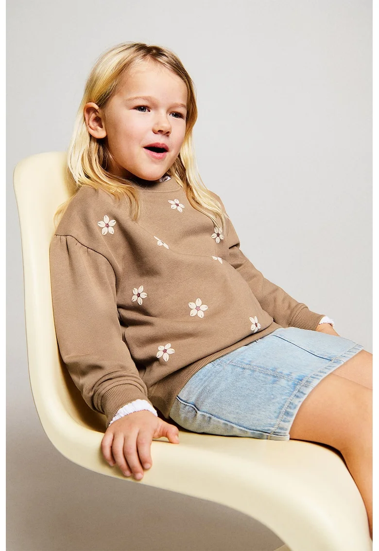 Bluza de trening din bumbac cu model floral, Maro camel