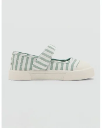 Pantofi sport cu dungi si velcro, Alb/Verde