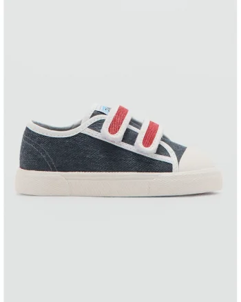 Pantofi sport din denim cu velcro, Rosu/Bleumarin