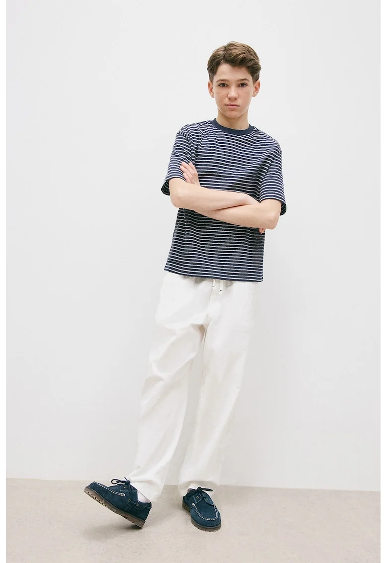 Tricou din bumbac cu dungi, Alb/Bleumarin