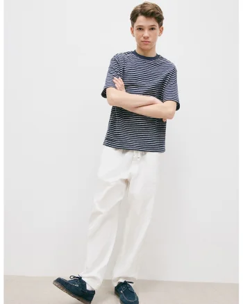 Tricou din bumbac cu dungi, Alb/Bleumarin