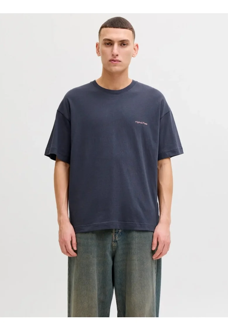 Tricou barbati, din bumbac, imprimeu pe spate, Loose fit, JORMONTAUK, Gri inchis