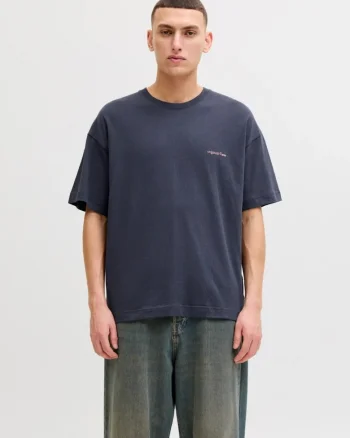 Tricou barbati, din bumbac, imprimeu pe spate, Loose fit, JORMONTAUK, Gri inchis