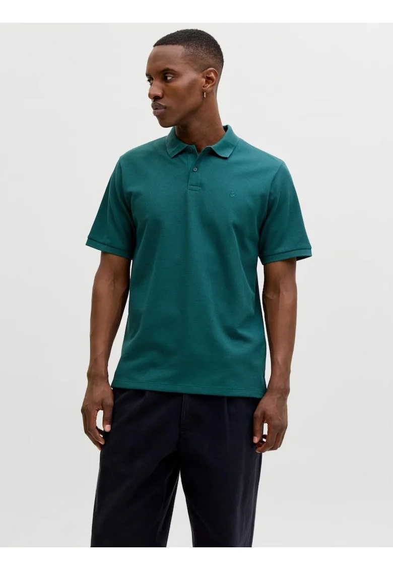 Tricou polo barbati, din amestec de bumbac, Regular Fit, JJEAUSTIN, Verde inchis