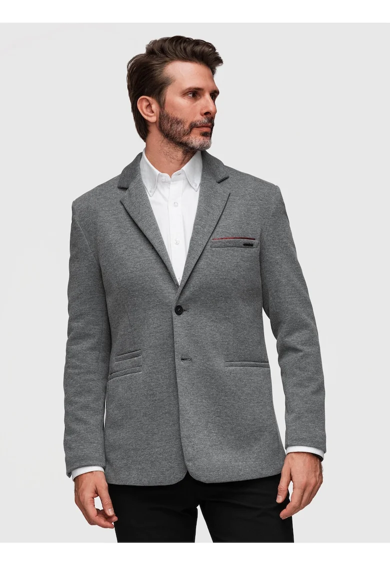 Sacou Barbati, Croiala Slim, Material Tricotat cu Bumbac, Gri deschis