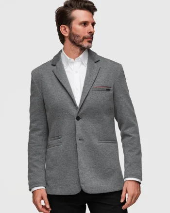 Sacou Barbati, Croiala Slim, Material Tricotat cu Bumbac, Gri deschis