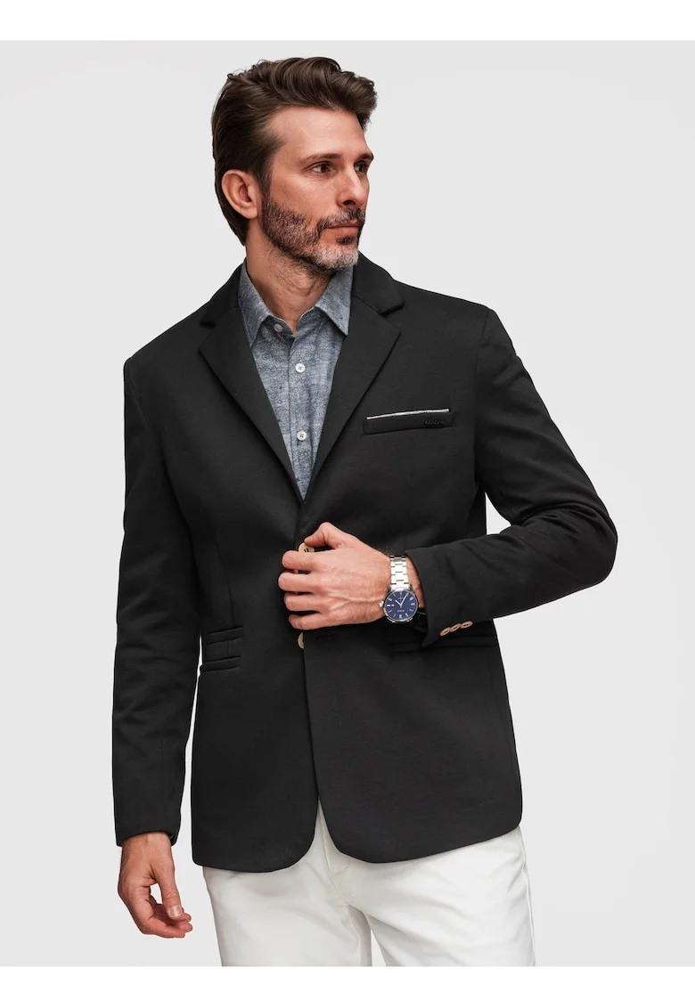 Sacou Barbati, Croiala Slim, Material Tricotat cu Bumbac, Negru