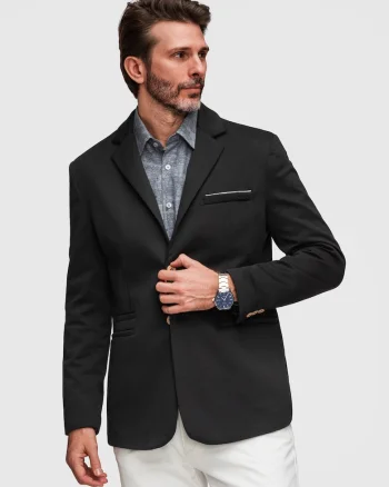 Sacou Barbati, Croiala Slim, Material Tricotat cu Bumbac, Negru