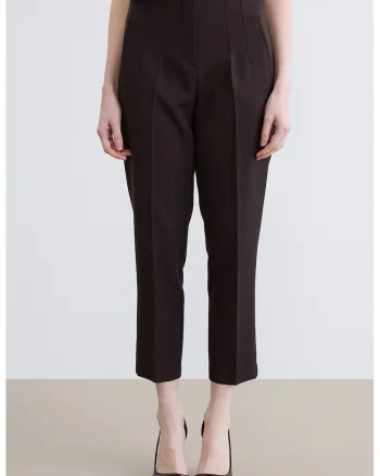 Pantaloni crop cu talie inalta, Maro inchis
