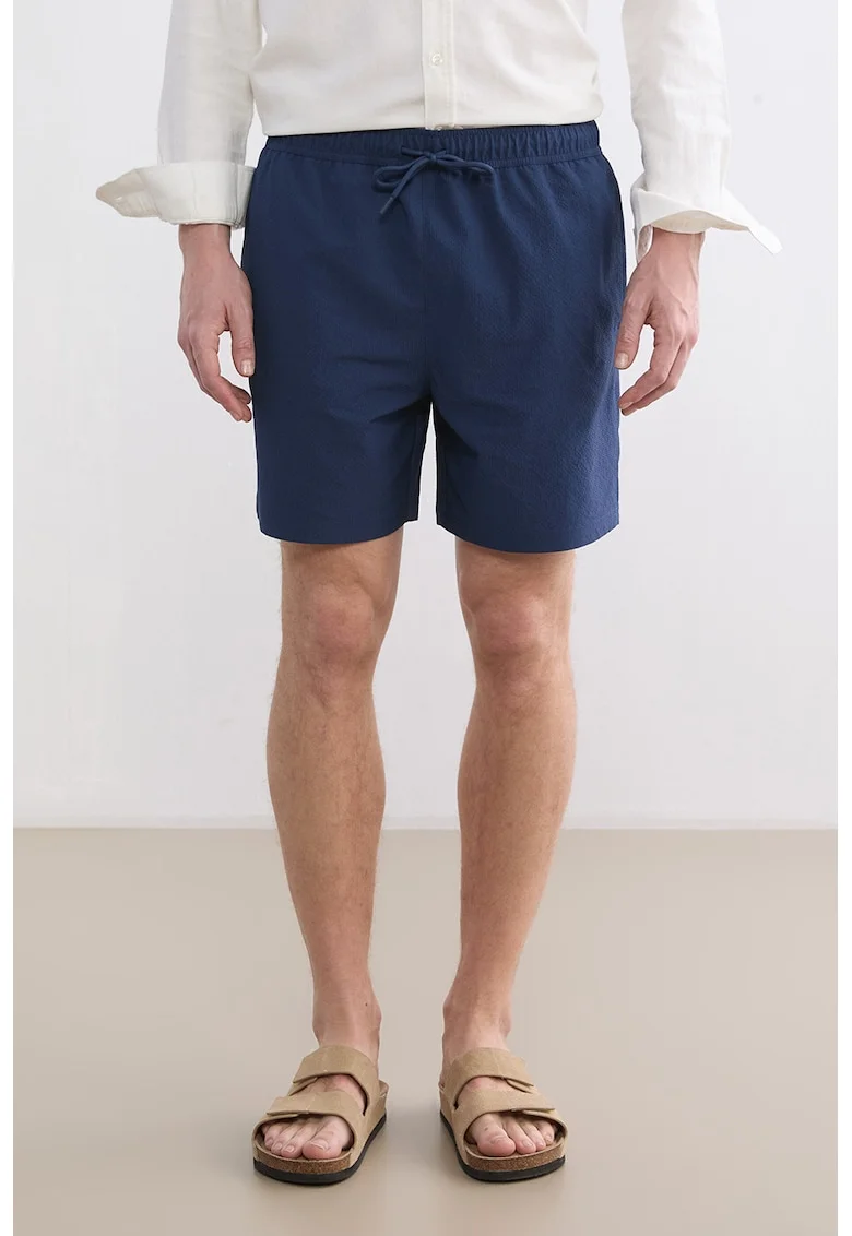 Pantaloni scurti de baie cu buzunare laterale si snur, Albastru oceanic