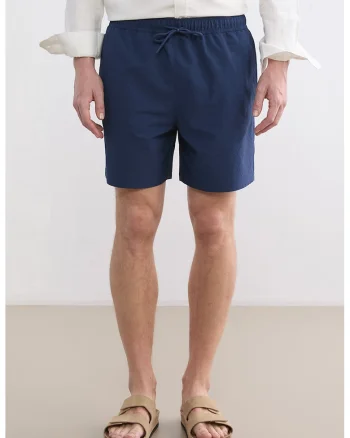 Pantaloni scurti de baie cu buzunare laterale si snur, Albastru oceanic