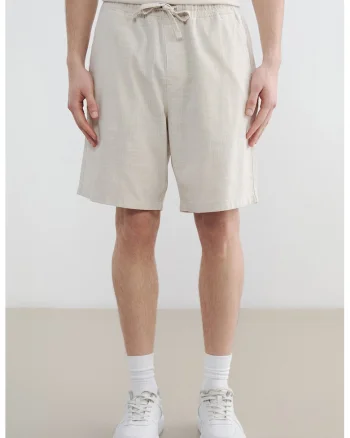 Pantaloni scurti de bumbac cu snururi, Alb murdar