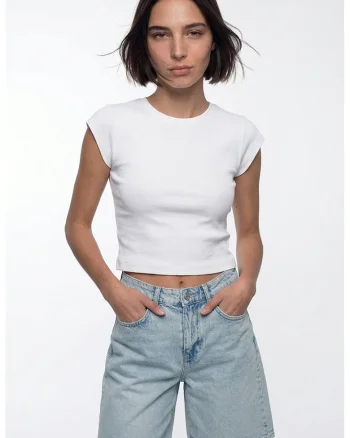 Tricou crop uni, Alb optic