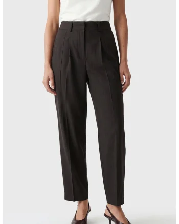 Pantaloni conici cu pliuri frontale, Maro inchis