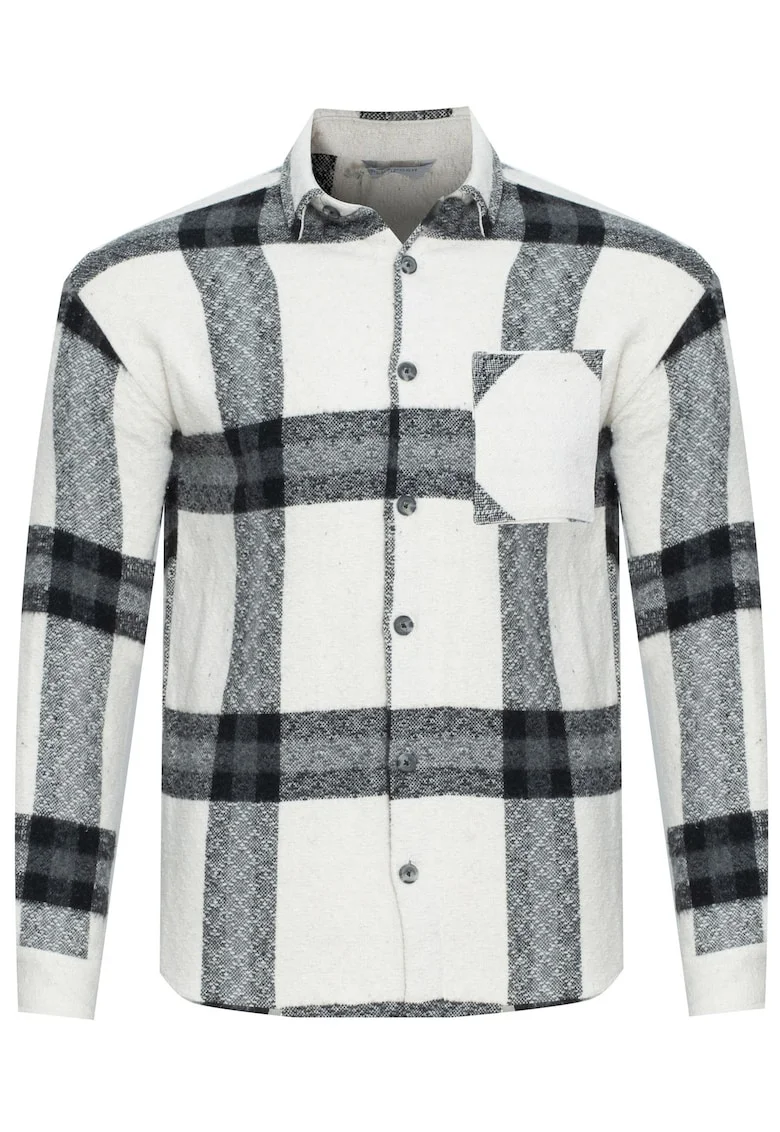 Camasa barbati,  carouri negru-crem, croi regular, 95% bumbac, 5% lycra