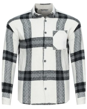 Camasa barbati,  carouri negru-crem, croi regular, 95% bumbac, 5% lycra