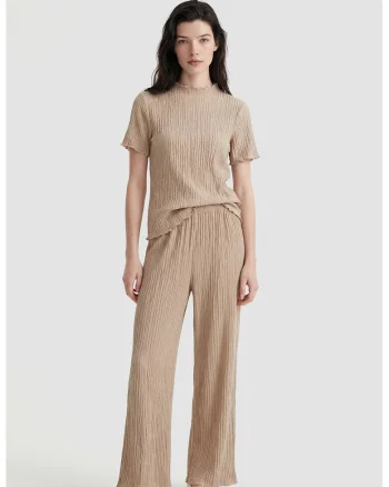 Pantaloni texturati cu talie elastica, Maro nisip