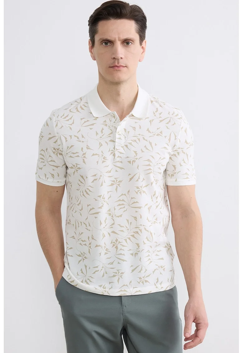 Tricou polo slim fit, Alb/Maro camel