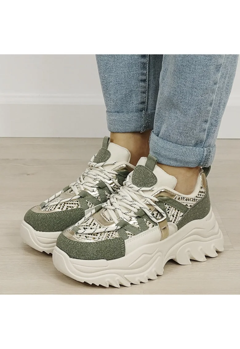 Sneakers bej/verde cu talpa groasa B-DKB9201 M4 12004, Verde