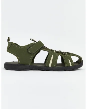 Sandale fisherman cu velcro, Kaki inchis/Alb murdar