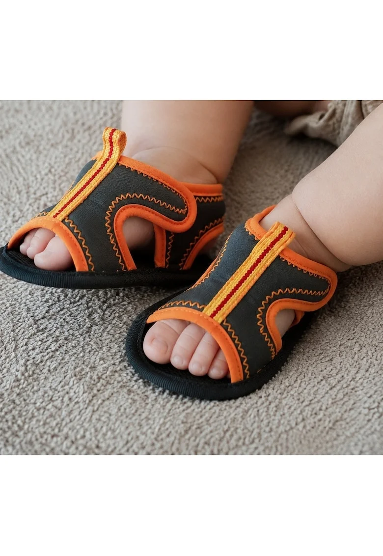 Sandale bebe gri cu portocaliu tip sport, usoare si confortabile pentru vara