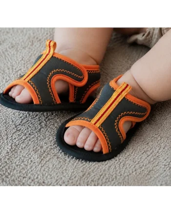 Sandale bebe gri cu portocaliu tip sport, usoare si confortabile pentru vara