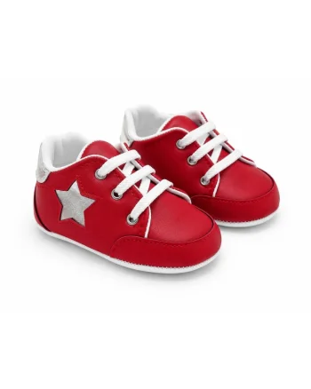 Pantofi bebe casual cu siret si aplicatie stea comozi, Fete, Rosu