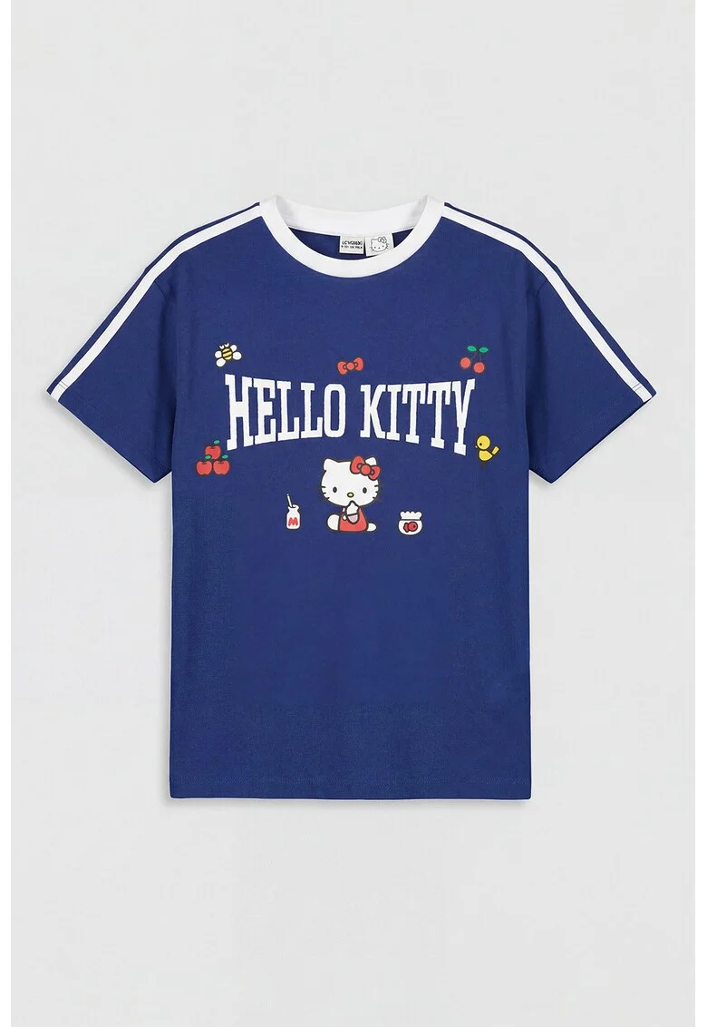 Tricou cu imprimeu cu Hello Kitty, Alb/Albastru inchis