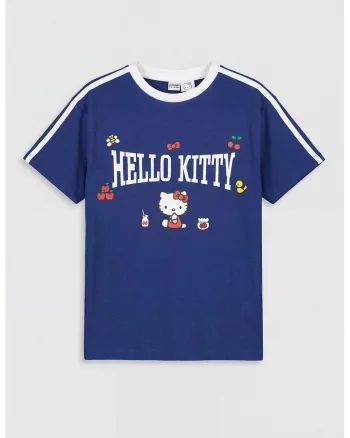 Tricou cu imprimeu cu Hello Kitty, Alb/Albastru inchis