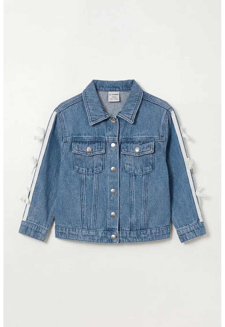 Jacheta din denim cu segmente laterale contrastante, Alb/Albastru