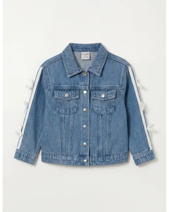 Jacheta din denim cu segmente laterale contrastante, Alb/Albastru