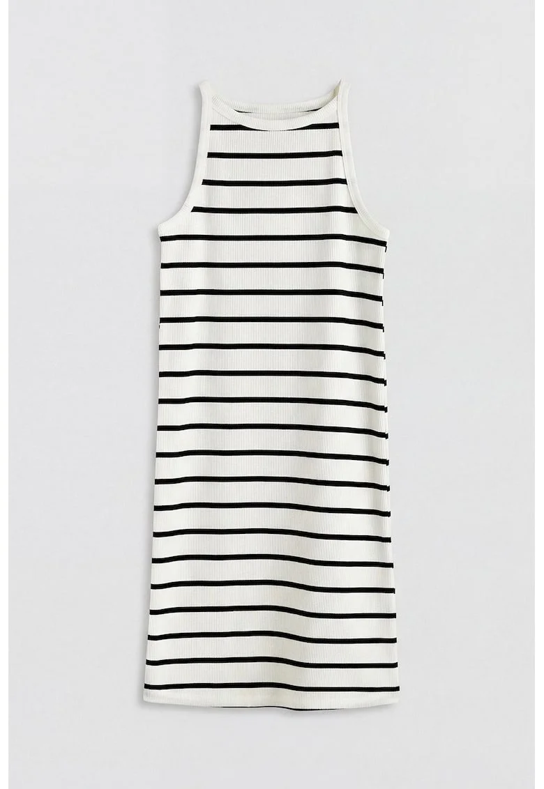 Rochie scurta cu model in dungi, Alb/Negru