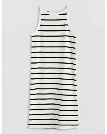 Rochie scurta cu model in dungi, Alb/Negru