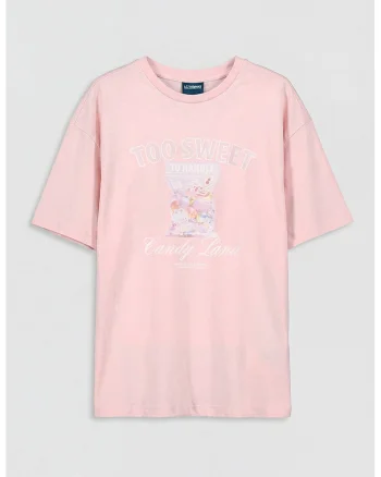 Tricou cu imprimeu text, Alb/Roz pal