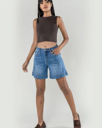 Blugi scurti albastri cu talie inalta P621-5 M7 20199, Albastru